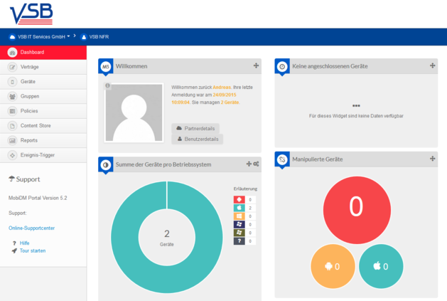 VSB Mobile Device Management - Dashboard