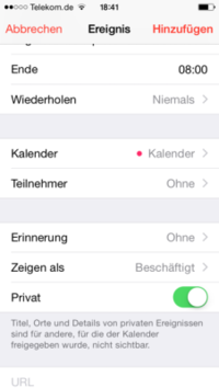 iOS 8 private Termine