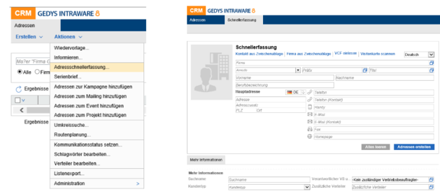 GEDYS IntraWare 8.8 CRM - Adressschnellerfassung